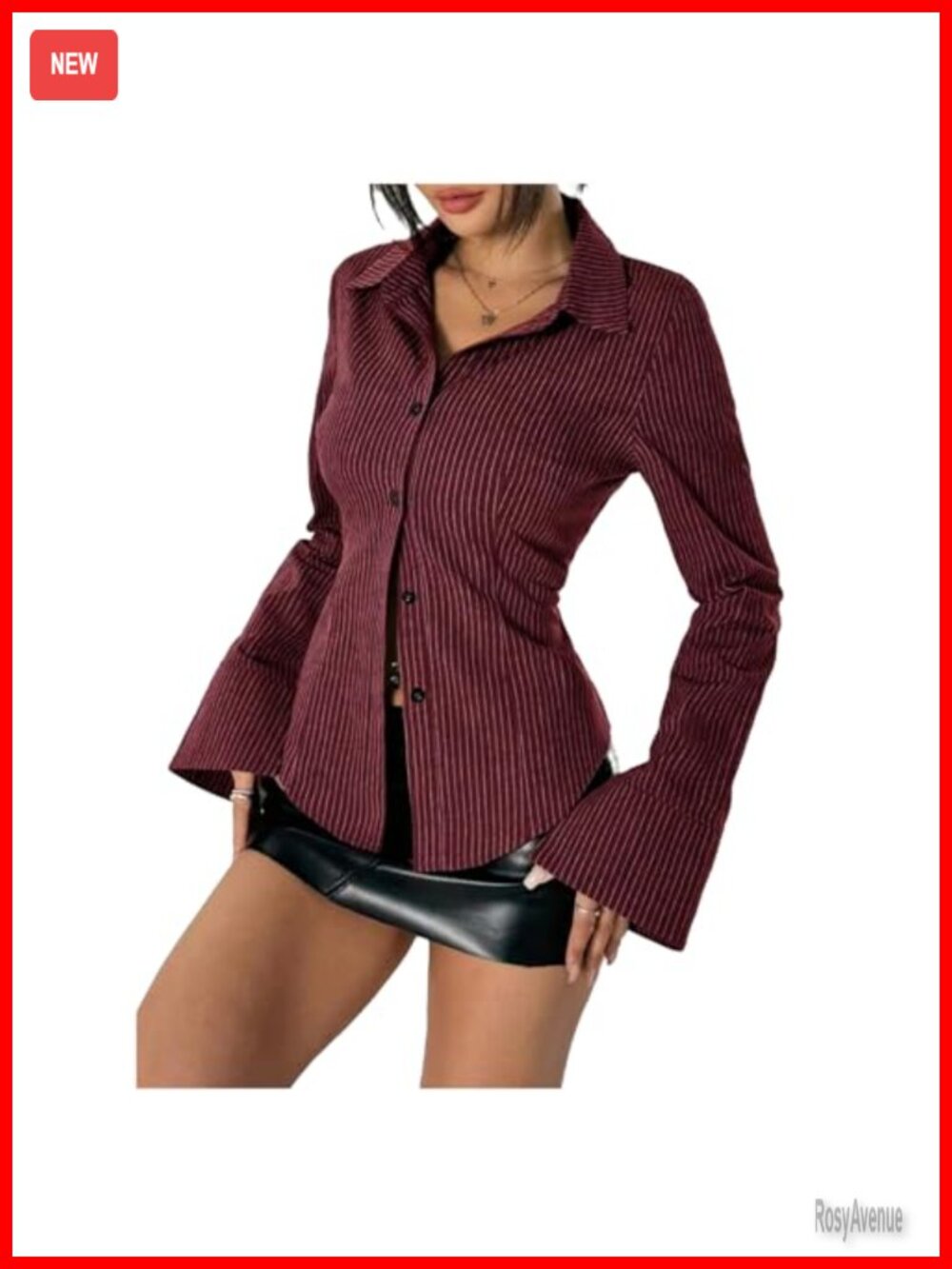 Slim Fit Striped Long Sleeve Button Down Blouse for Work